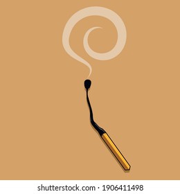 burnt match with smoke. flat design illustration