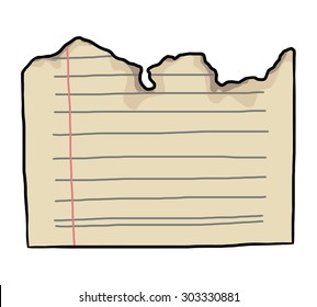 burnt notebook paper / cartoon vector and illustration, hand drawn style, isolated on white background.