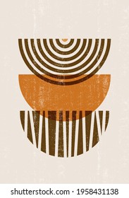 Burnt orange Sun print boho minimalist printable wall art geometric Rainbow abstract sunset print bohemian art work, vector