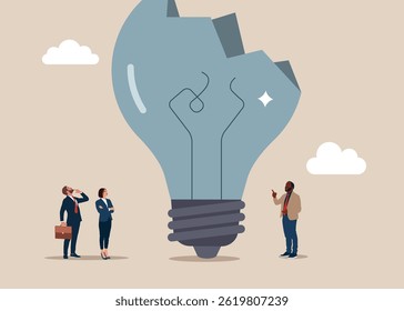 Burnt out bulb. Failed business, bankrupt. Symbol of creative idea, brainstorming. Business creativity. Flat vector illustration.