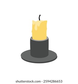Burnt out candle in black candle holder isolated on white background. Halloween element. Vector