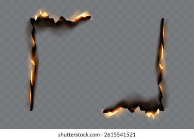 Burnt paper with glowing flames and transparent background