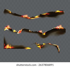 Burnt paper with glowing flames and transparent background