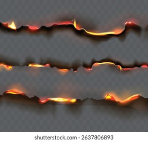 Burnt paper with glowing flames and transparent background