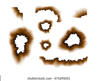 Burnt paper hole. Scorched paper holes vector illustration transparent. Burnt edges grunge texture