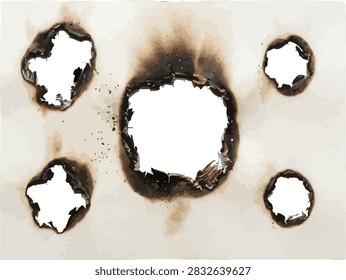 Burnt paper holes pattern with star and circles – fire damaged texture concept