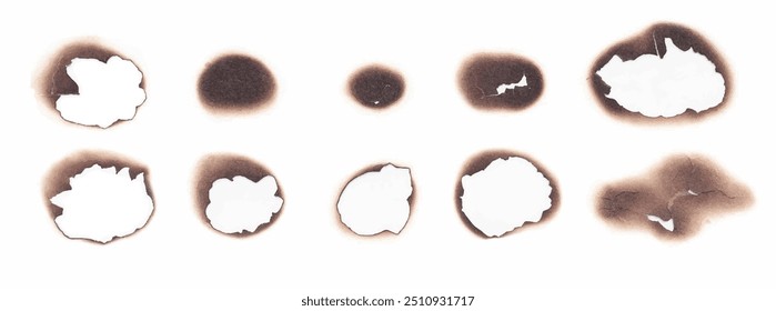 Burnt paper holes realistic vector illustration