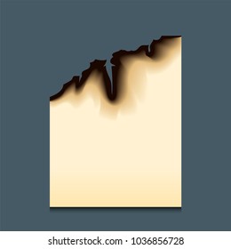 Burnt piece burned faded paper hole realistic fire flame isolated page sheet torn ash vector illustration