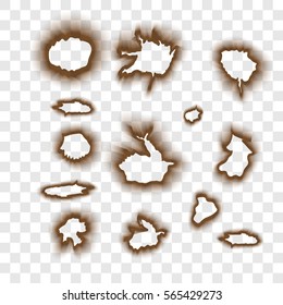 Burnt scorched paper hole vector illustration on transparent background