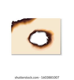 Burnt scorched piece of paper. Vector parchment sheet with dirty edges left by fire or flame