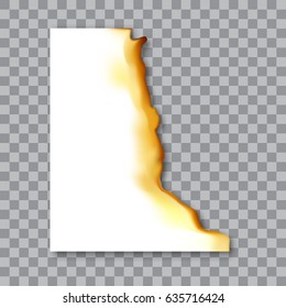 Burnt sheet of paper with ash. Damage edge and destroyed sheet. On transparent background vector illustration
