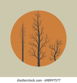 Burnt trees icon - spruce, poplar, willow. Template design for t-shirt, wallpaper, fabric, wrapping paper. Vector illustration
