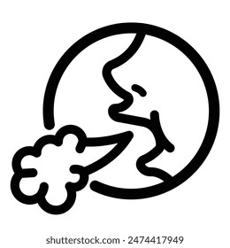 Burp or sign icon illustration with black outline isolated on square white background. Simple flat cartoon art styled exhale mouth breathing drawing.