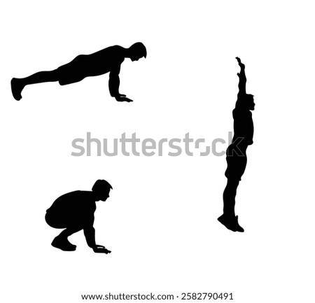 Burpee Exercise Silhouette Workout Training Men vector Illustration.