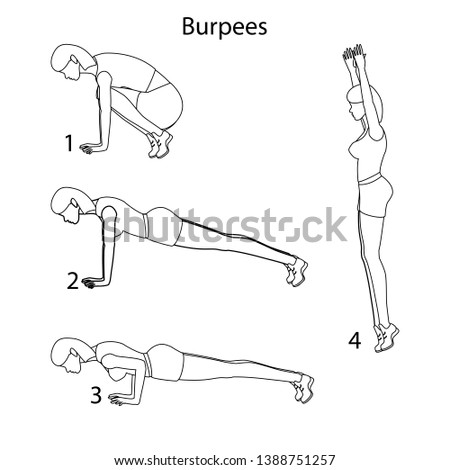 Burpees exercise outline on the white background. Vector illustration
