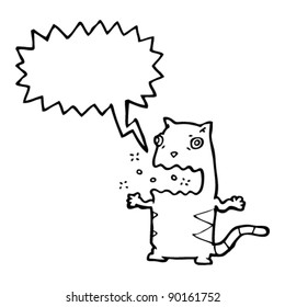 burlándose de un gato con una caricatura de burbuja de habla