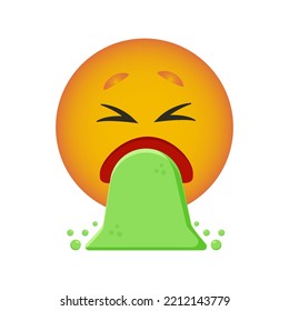 A Burping Smiley With Green Vomit. Emoji Reactions To Messages For Social Networks. Vector Smiley.