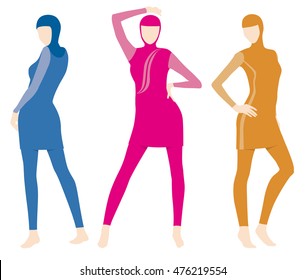 Burqini, Islamic Swim Wear, Vector Illustration