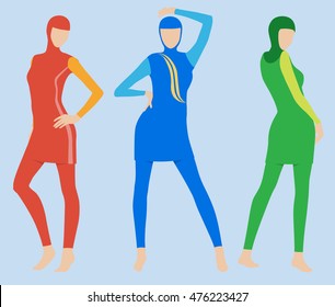 Burqini, Islamic Swim Wear, Vector Illustration