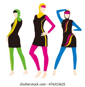 Burqini, Islamic Swim Wear, Vector Illustration