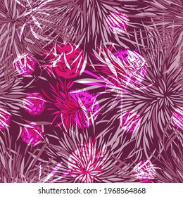 Burr flower. Garden, meadow plant Burr. Seamless vector pattern with flowers. Hand drawing.
