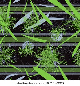 Burr flower. Garden, meadow plant Burr. Seamless vector pattern with flowers, lines and geometry. Hand drawing.