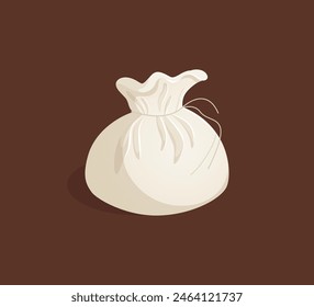 Burrata cheese on a brown background. Vector illustration. Cheese with Mozzarella and cream in a bag in a realistic style. Ideal for posters and banner, menu of cafe and shops