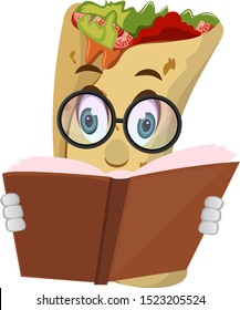 Burrito con libro, ilustración, vector sobre fondo blanco.