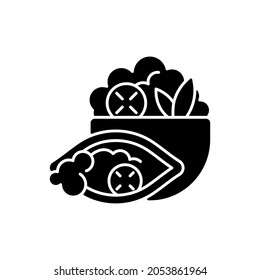 Burrito Bowl Black Glyph Icon. Meal With Rice, Beans, Steak, Veggies. Burrito Without Tortilla. Protein, Carbs And Healthy Fats. Silhouette Symbol On White Space. Vector Isolated Illustration