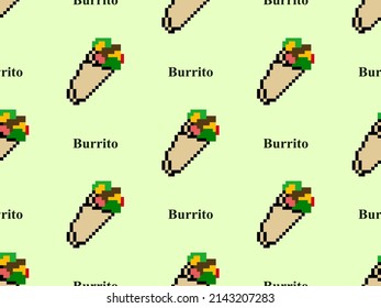 Burrito cartoon character seamless pattern on green background.Pixel style