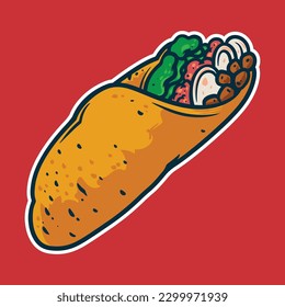 Burrito - Cartoon style colorful vector illustration. Mexican food icon concept isolated.
