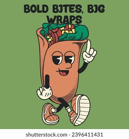 Burrito Character Design With Slogan Bold bites, big wraps