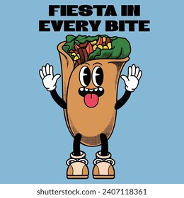 Burrito Character Design With Slogan Fiesta in every bite