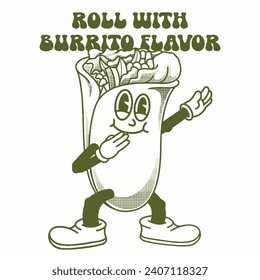 Burrito Character Design With Slogan Roll with burrito flavor
