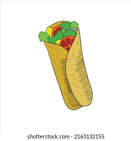 Burrito. Colored simple doodle. Vector hand drawn illustration, isolated on white