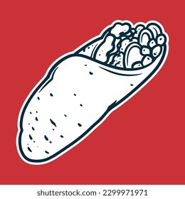 Burrito - Drawing vector illustration, black and white colors, simple doodle hand drawn