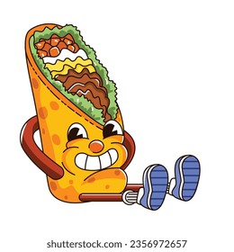 Burrito Fast Food Character Isolated Retro Cartoon Vector