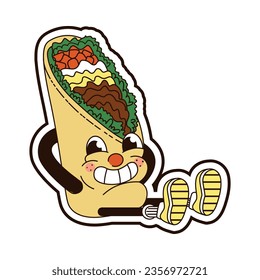 Burrito Fast Food Character Isolated Retro Cartoon Vector