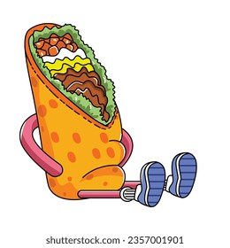 Burrito Fast Food Character Isolated Retro Cartoon Vector