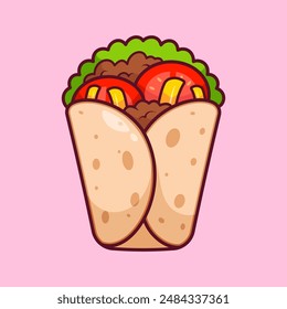 Burrito Food Cartoon Vector Icon Illustration. Food Object Icon Concept Isolated Premium Vector. Flat Cartoon Style