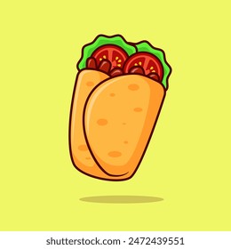 Burrito Food Floating Cartoon Vector Icon Illustration. Food Object Icon Concept Isolated Premium Vector. Flat Cartoon Style