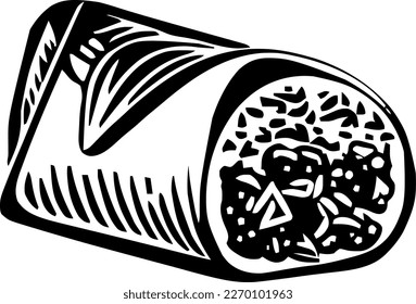 Burrito, food, isolated, vintage drawing, vector illustration, black color