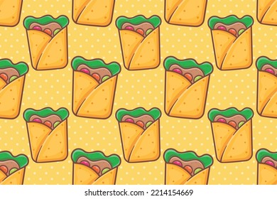 Burrito Food Seamless Pattern Vector Illustration 