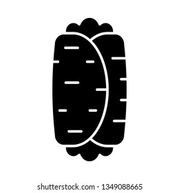 Burrito glyph icon. Traditional Mexican dish. Fast food. Kebab. Silhouette symbol. Negative space. Vector isolated illustration
