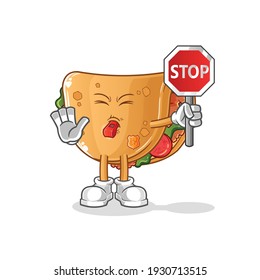 burrito holding stop sign cartoon. cartoon mascot vector