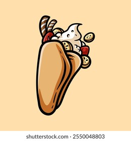 burrito ice cream colored isolated drawing line art style sketch classic vintage design illustration