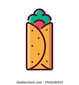 Burrito Icon Illustration With Filled Outline Style