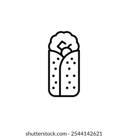 Ícone Burrito. Ilustração simples de um burrito mexicano envolvido em uma tortilha com enchimento. Perfeito para uso em projetos relacionados a alimentos, menus e embalagens. Ilustração vetorial