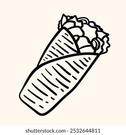 Burrito isolado Com estilo de ilustração doodle e arte de linha