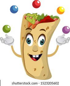 Burrito juggling, illustration, vector on white background.